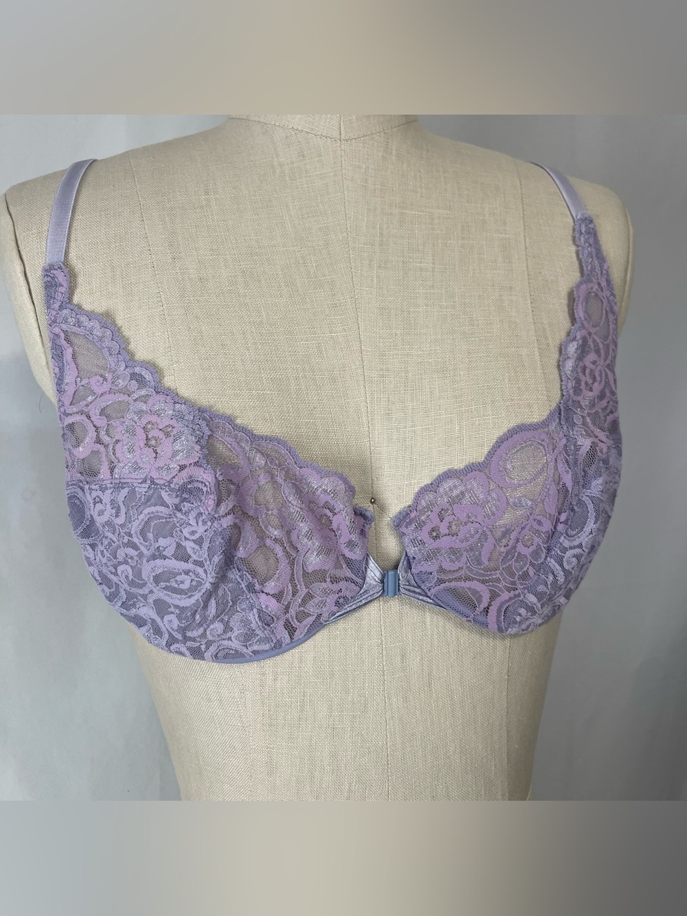 Vintage 1990s Christian Dior purple lace bra front clasp lingerie 36B